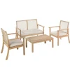 New Salon de jardin en bois et corde coloris beige Séquoïa - 4 éléments (canapé, table basse et deux fauteuils)