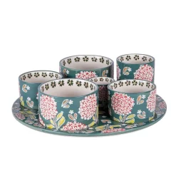 Best BASTIDE Service apéritif en porcelaine motifs floraux Cottage - 1 Plateau et 6 coupelles