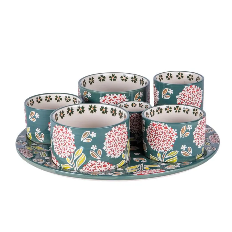 Best BASTIDE Service apéritif en porcelaine motifs floraux Cottage - 1 Plateau et 6 coupelles