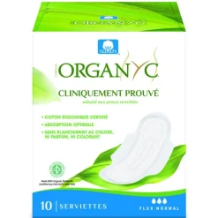 Online ORGANYC Serviettes ultra-fines normales à ailettes x 10