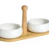 New AMEFA Set à tapas en bambou avec 2 coupelles en porcelaine blanche Médard de Noblat