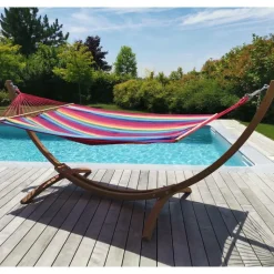 Discount JOBEK Set support et hamac EsKapade coloris multicolore Fortaleza en bois et polypropylène Hamacs - 323 x 125 x 128 cm