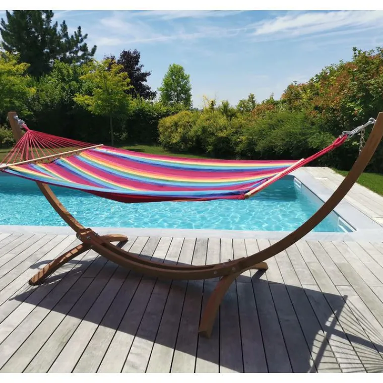 Discount JOBEK Set support et hamac EsKapade coloris multicolore Fortaleza en bois et polypropylène Hamacs - 323 x 125 x 128 cm