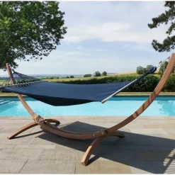 Best JOBEK Set support et hamac EsKapade coloris bleu marine en bois et polypropylène certifié FSC® Hamacs - 323 x 125 x 128 cm