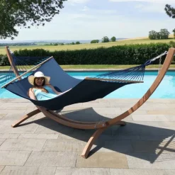 Best JOBEK Set support et hamac EsKapade coloris bleu marine en bois et polypropylène certifié FSC® Hamacs - 323 x 125 x 128 cm