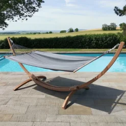 Hot JOBEK Set support et hamac EsKapade coloris anthracite en bois certifié FSC® Hamacs - 323 x 125 x 128 cm