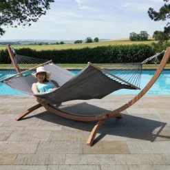 Hot JOBEK Set support et hamac EsKapade coloris anthracite en bois certifié FSC® Hamacs - 323 x 125 x 128 cm