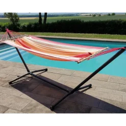 Outlet JOBEK Set support et hamac Metalik coloris rouge orange écru en métal et polypropylène Hamacs - 300 x 100 x 95 cm