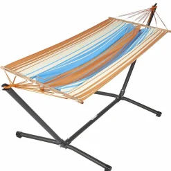 Outlet JOBEK Set support et hamac MetaliK coloris orange bleu en métal et polypropylène Hamacs - 300 x 100 x 95 cm