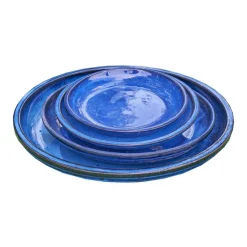 Online POTERIE DU BOUSQUET Soucoupe en terre cuite émaillée bleue Costa - Ø 32 x H 3,5 cm