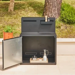 Online FORGE ADOUR Support pour plancha fermé en acier noir forme comptoir de bar - 90 x 97,2 x 112,5 cm