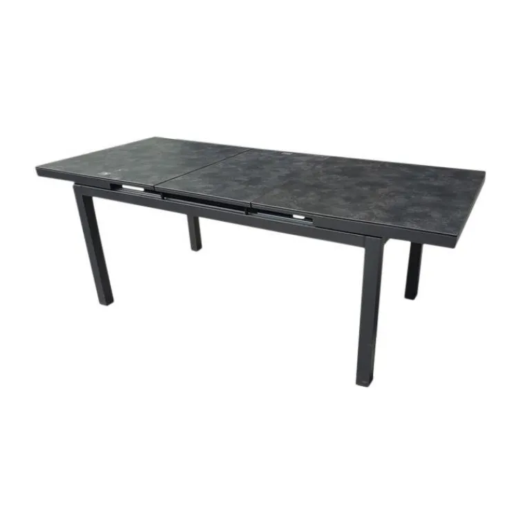New Table de jardin extensible en aluminium coloris noir et granite Carlina -160 à 210 x 90 x 76 cm