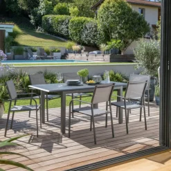 Online Table en aluminium graphite Caméline II - 220/320 x 110 cm