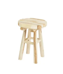Clearance Tabouret assise ronde coloris beige en teck - 30 x 30 x 42 cm