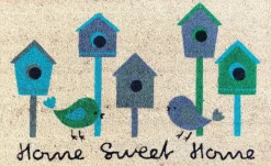 Hot SWEETSOL Tapi brosse coco beige imprimé maisons à oiseaux bleu - 75 x 45 cm