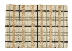 Hot Tapis décoratif carreaux coloris beige en coton - 60 x 90 cm