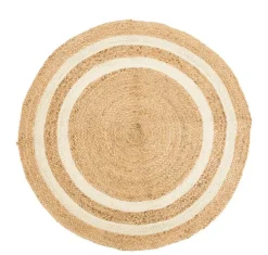 Tapis rond 2 lignes coloris blanc en jute - Ø 100 cm