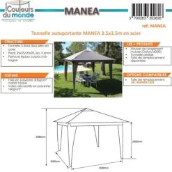 Best COULEURS DU MONDE Tonnelle Manea pliable en acier - 3.5 x 3.5 m