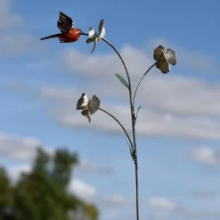 New CHOUETTE AND CO Tuteur métal 3 fleurs et 1 colibri couleur