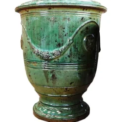 Discount POTERIE DE LA MADELEINE Vase Anduze patine émeraude en terre cuite émaillée H 80 x Ø 66 cm