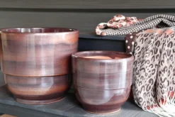 New LES POTERIES D'ALBI Vase en terre cuite émaillée marron Châtaigne Les Poteries d’Albi Rebord - Ø 35 x H 33 cm