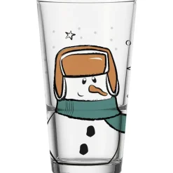LEONARDO Verre transparent long drink gravé avec motif bonhomme de neige coloré 330 ml - Ø 7,8 x H 14 cm