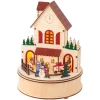 Online KAEMINGK Village animé rond en contreplaqué avec école et train lumineux 3 LED blanc chaud - Ø 15 x H 20,3 cm