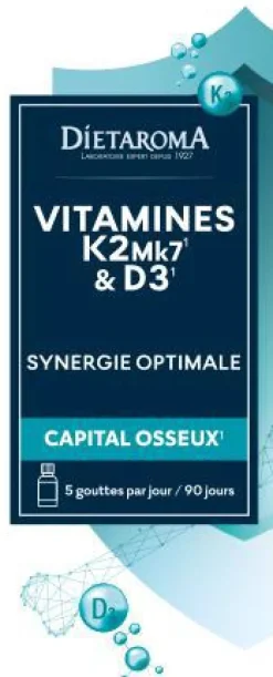 Sale DIETAROMA Complément alimentaire synergie optimale vitamines K2-Mk7 et D3 capital osseux - 20 ml