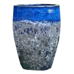 Best DECOLINES Jarre en grès émaillé bleu Leon - Ø 45 x H 56 cm