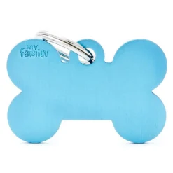 Clearance MYFAMILY Médaille basic grand os pour chien en aluminium bleu azur