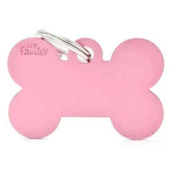 Best MYFAMILY Médaille basic grand os pour chien en aluminium rose
