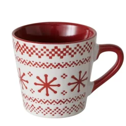 BOLTZE Mug rouge et blanc en grès cérame Snowflaky - Ø 8 x 7,5 cm