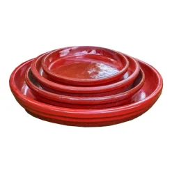 POTERIE DU BOUSQUET Soucoupe en terre cuite émaillée rouge Costa - Ø 47 x H 4 cm