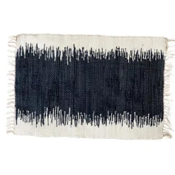 Online Tapis rectangulaire en coton coloris blanc et bleu avec des lignes – 60 x 90 cm