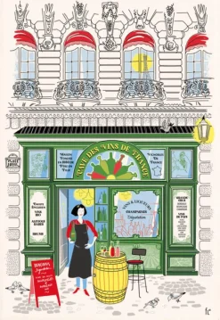 Outlet WINKLER Torchon en coton écru décor façade de caviste - 48 x 72 cm